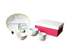 Load image into Gallery viewer, Kutani ware, 4-piece set for children with hydrangea design by Sanae