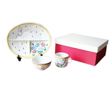 Load image into Gallery viewer, Kutani ware, 3-piece set for children with hydrangea design by Sanae