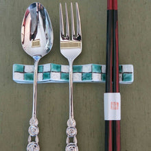 Load image into Gallery viewer, Kutani Yaki Hand Painted Japanese & Western Tableware, Checkered Design (Red) Fork & Knife Rest
