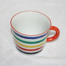 Load image into Gallery viewer, Kutani Yaki Hand-Drawn Japanese & Western Tableware Cup & Saucer with Horizontal Stripes in Five Colors