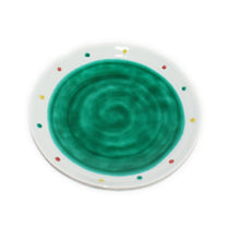 Load image into Gallery viewer, Kutani Yaki Hand-painted Kutani Ware Japanese and Western Tableware 21cm dish with green glaze and polka dots design