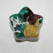 Load image into Gallery viewer, Kutani Yaki Hand-painted Kutani ware incense burner in the shape of a kikyo