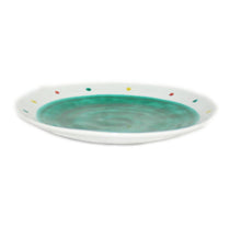 Load image into Gallery viewer, Kutani Yaki Hand-painted Kutani Ware Japanese and Western Tableware 21cm dish with green glaze and polka dots design
