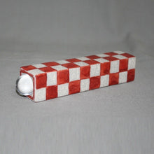 Load image into Gallery viewer, Kutani Yaki Hand-painted Kutani Kaleidoscope with checkerboard design (red), kaleidoscope (teredo shape)