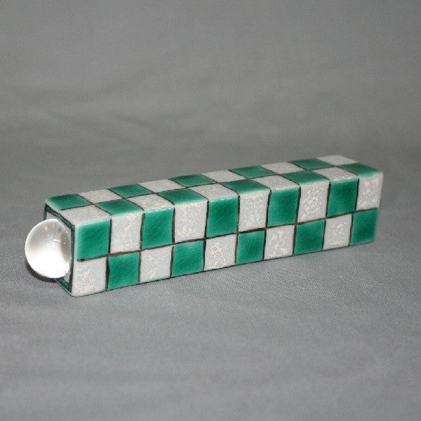 Kutani Yaki Hand-painted Kaleidoscope with Checkered Design (Green) Kaleidoscope (Teredo Shape)