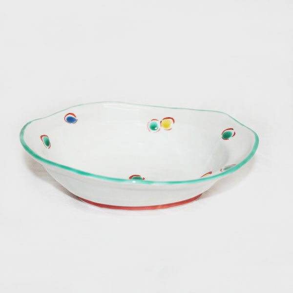 Kutani Yaki Hand-painted Japanese and Western Tableware 18cm Oval Bowl with Polka Dot Design