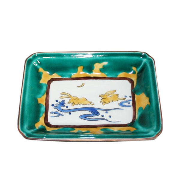 Kutani Yaki ware of Western style 15cm L-shaped dish with rabbit design
