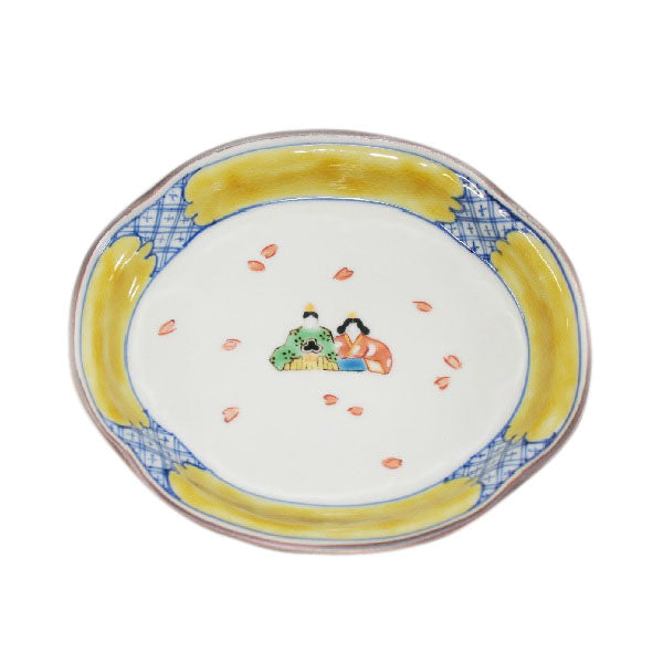 Kutani Yaki  ware of hand-painted Japanese and Western tableware, Joukou dish with design of Hina
