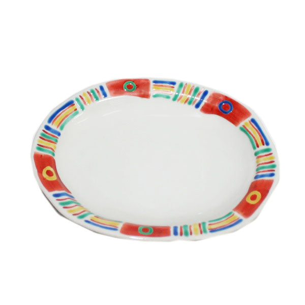 Kutani Yaki Hand-painted Kutani Ware 18cm Oval Dish with Mexican Design