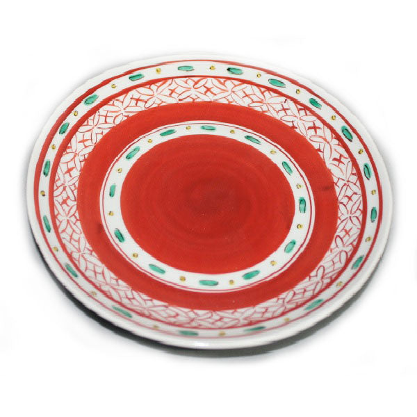 Kutani Yaki Hand-painted Kutani ware Japanese and Western Tableware 21cm dish with small design in red