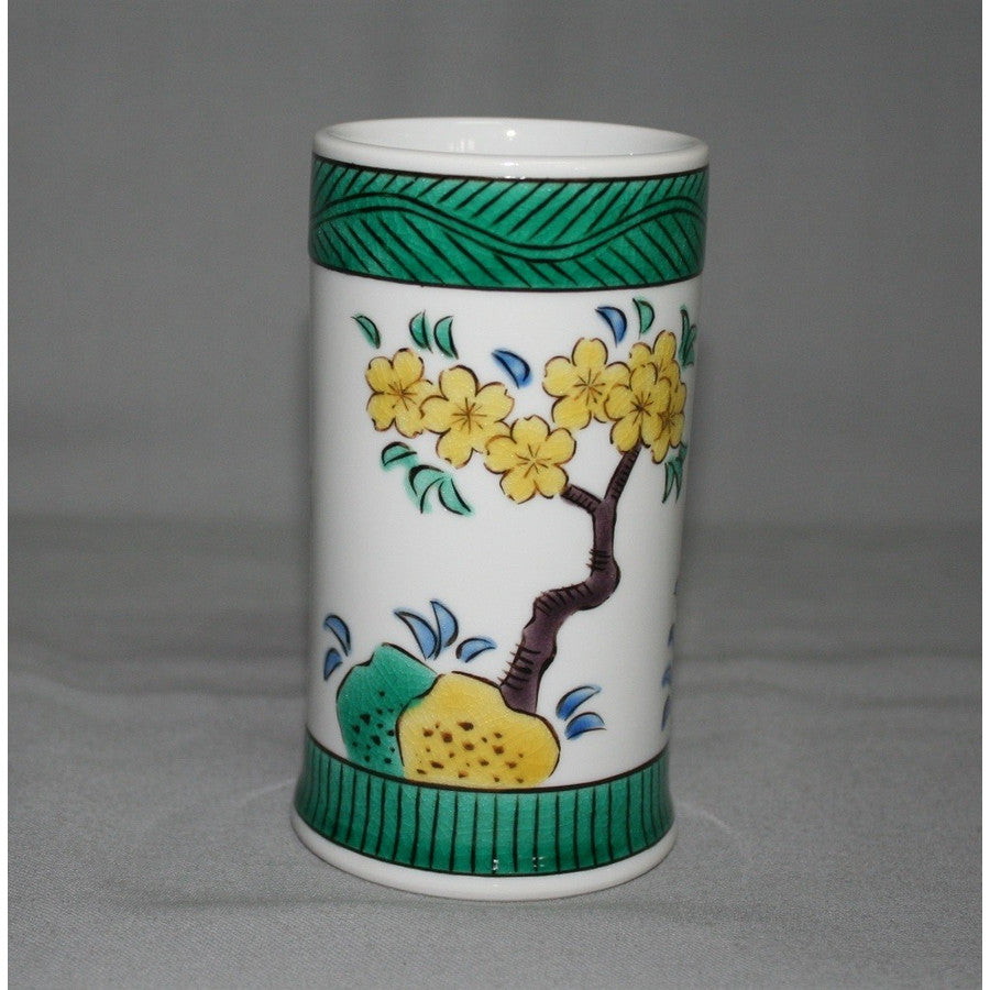 Kutani Yaki Hand-painted Kutani ware, writing brush case with cherry blossom design