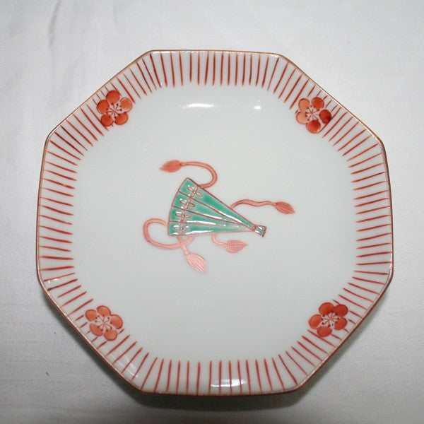 Kutani Yaki Hand-painted Kutani Ware, Western Tableware 12cm Octagonal Dish with Design of Fans