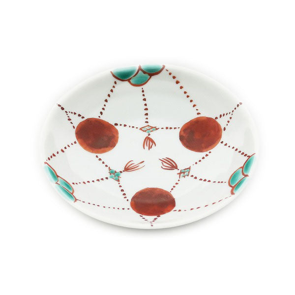 Kutani Yaki Ware Hand-Drawn Tableware for Western Countries 10.5cm Dish with Red Bead Design