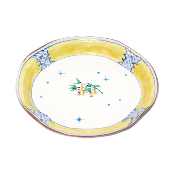 Kutani Yaki  ware of hand-painted Japanese and Western tableware, Jukuri-dish with design of Tanabata