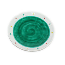 Load image into Gallery viewer, Kutani Yaki Hand-painted Kutani Ware Japanese and Western Tableware 21cm dish with green glaze and polka dots design

