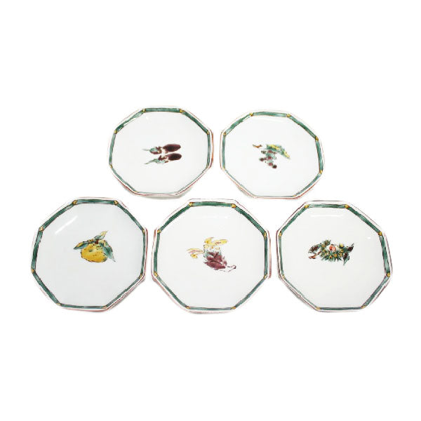 Kutani Yaki Ware, Hand-painted Japanese and Western Tableware 12cm Octagonal Dish with Design of Vegetables