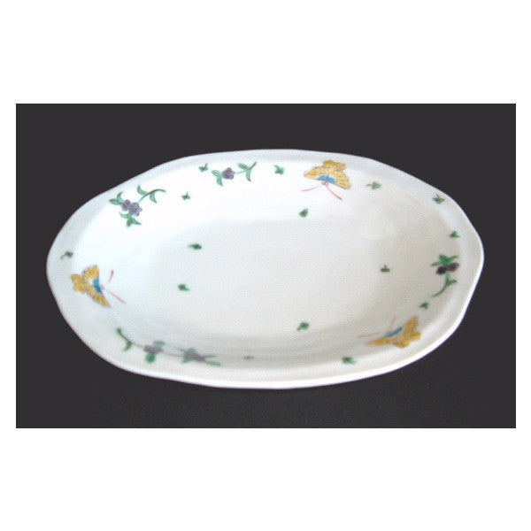 Kutani Yaki Hand-painted Kutani Ware 24cm Oval Dish with Butterfly Design