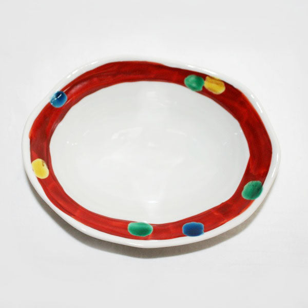 Kutani Yaki Ware Hand-painted Japanese and Western Tableware 18cm Oval Bowl with Red Dots
