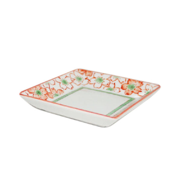 Kutani Yaki Hand-painted Japanese and Western Tableware 9cm Square Dish with Cherry Blossom Design