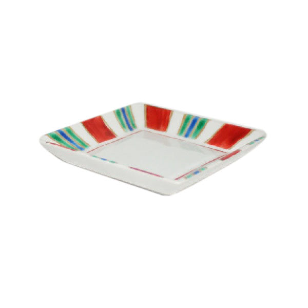 Kutani Yaki Hand-painted Japanese and Western Tableware 9cm Square Dish with Striped Pattern