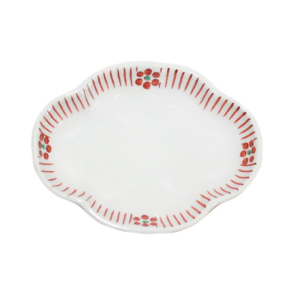Kutani Yaki Ware of Western Tableware 9cm Spit-Shaped Dish with Plum Design on Stripes
