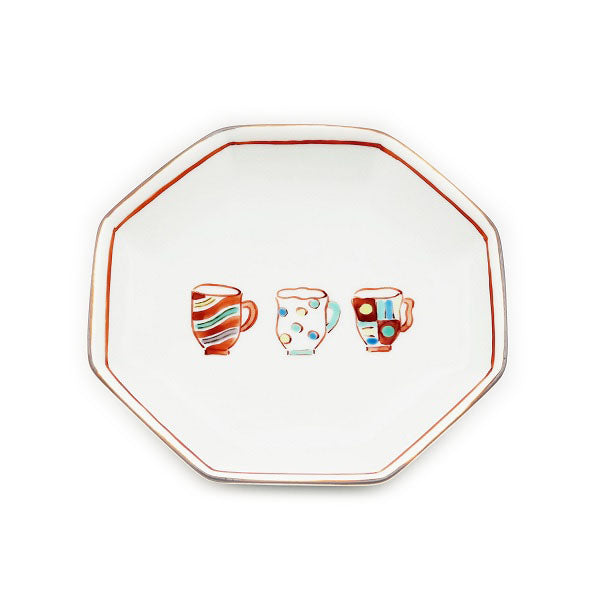 Kutani Yaki Hand-painted Japanese and Western Tableware, Cups, Design 12cm Octagonal Dish