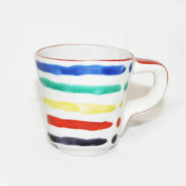 Kutani Yaki Ware Hand-Drawn Japanese & Western Tableware Mug with Horizontal Stripes in Five Colors