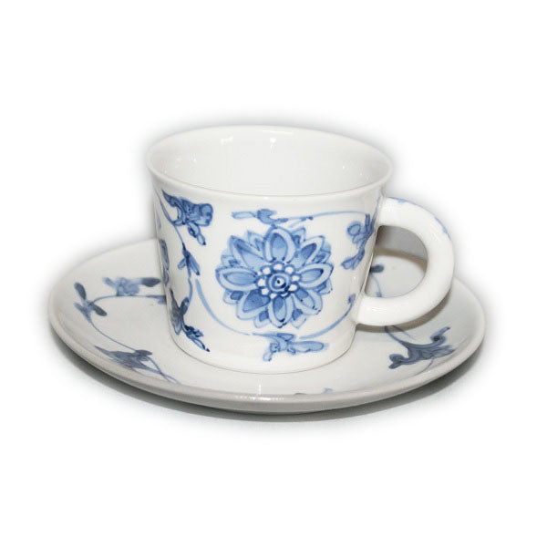 Kutani Yaki Hand-painted Kutani ware of Japanese and Western Tableware, Coffee Cup with Design of Flowers and Wheels