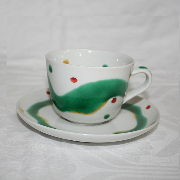 Kutani Yaki Ware, Hand-painted Japanese and Western Tableware, Polka Dot Yoroke Pattern Morning Cup C/S