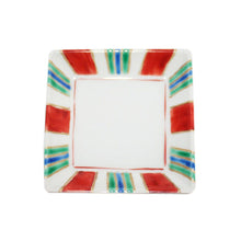 Load image into Gallery viewer, Kutani Yaki Hand-painted Japanese and Western Tableware 9cm Square Dish with Striped Pattern
