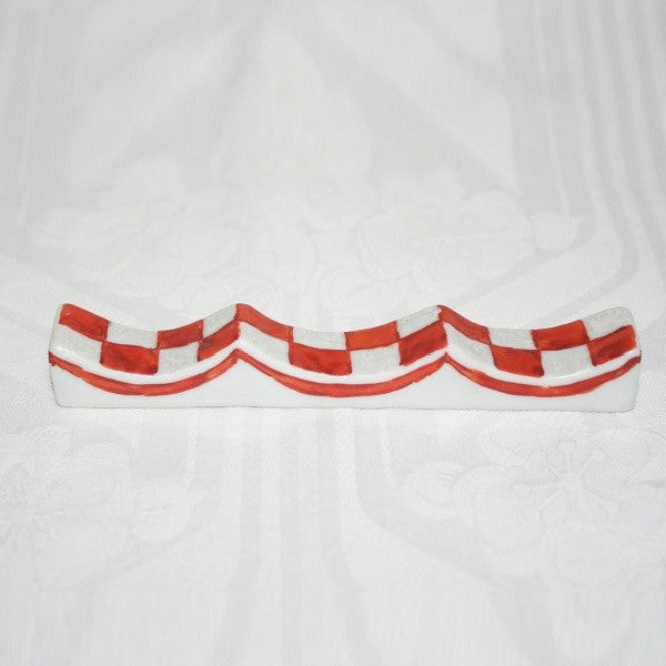 Kutani Yaki Hand Painted Japanese & Western Tableware, Checkered Design (Red) Fork & Knife Rest