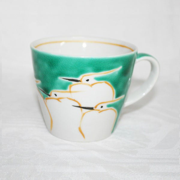 Kutani Yaki Hand-Drawn Japanese & Western Tableware Mug with Egret Design