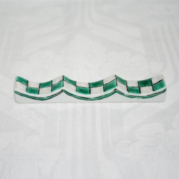 Kutani Yaki  Hand-painted Japanese & Western Tableware, Checkered Design (Green) Fork & Knife Rest