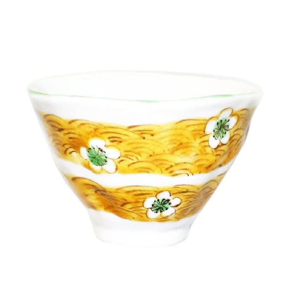 Kutani Yaki hand-drawn, Japanese foodware, tea bowl (Small) with white flower pattern